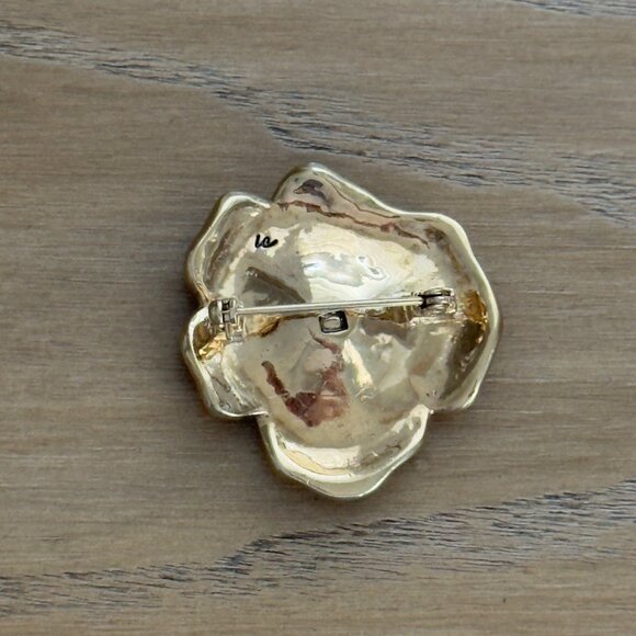 Vintage LC Liz Claiborne Brooch Pin Flower Orange Pink Enamel Rhinestones Signed - Picture 2 of 9